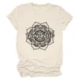 Women casual vintage thankful floral print crewneck short sleeve t-shirt detail view. - S / Tops / Sand