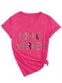 Dames V-Hals Korte Mouw T-Shirt Zomer Maatschappelijk Werker Luipaard Print Shirt - S / Top (3812) / Rood