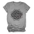 Women's casual gray short sleeve t-shirt with thankful mandala print crewneck top - S / Top (Black Letter Graphic) / Dark Gray