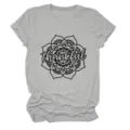 Women casual grey short sleeve t-shirt with thankful floral mandala graphic print crewneck top - S / Tops / Light Gray