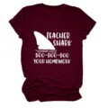 Dames schattige leraar haai t-shirt korte mouw grappig grafisch casual ronde hals zomer top - Tops / Bordeauxrood / S
