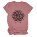 Detail view of the dusty pink women's short sleeve t-shirt with floral thankful print. - S / Tops / Rose Gold (Black Text)