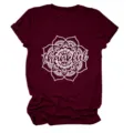 Close-up detail of the graphic print and fabric texture on the casual burgundy t-shirt. - S / Tops / Burgundy