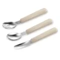 Stainless steel baby cutlery set with silicone handle, portable fork spoon training tableware for kids. - Off White