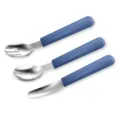 Toddler cutlery set ergonomic stainless steel spoon fork knife with blue silicone handles - Dark Blue