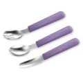 Baby stainless steel cutlery set, purple silicone handle toddler fork spoon knife 3pcs - Deep Pink