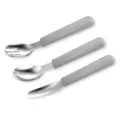 Stainless Steel Baby Training Spoon Fork Knife Set Grey Silicone Handle Toddler Tableware - Smoke