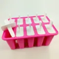 Silikon Eis am Stiel Form mit weißen Stäbchen, DIY Eismaschine für Kinder zu Hause. - 10 Gitter / Rosa