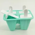 Silicone ice cream mold DIY homemade popsicle maker set with four sticks and mint green base. - 4 Grids / Green