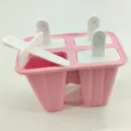 Household silicone ice pop mold with 4 grids and white sticks for DIY homemade cute popsicles. - 4 Grids / Light Pink