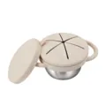 Stainless steel baby snack cup with silicone lid, anti-spill toddler food bowl for travel. - Off White