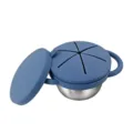Blue stainless steel baby snack cup with silicone dual lids and handles toddler bowl - Dark Blue