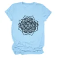Light blue women casual short sleeve T-shirt featuring a stylish mandala floral thankful print. - S / Tops / Light Blue (Black Print)
