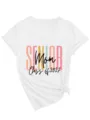 Femme Col V Manches Courtes T-Shirt Senior Mom Class of 2027 Été Blanc Haut Casual - S / Hauts / Blanc