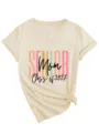 T-shirt décontracté à col V et manches courtes pour femme avec motif graphique senior mom. - S / Hauts / Sable