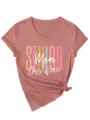 Femme col v t-shirt manches courtes senior maman 2027 graphique haut decontracte - S / Hauts / Or Rose (Impression Blanche)