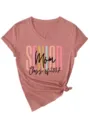 T-Shirt Femme Col V Manches Courtes Imprimé Lettre Casual Top élégant avec Ourlet Noué - S / Hauts / Or Rose (Impression Noire)