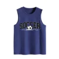 Vue détaillée du débardeur graphique bleu foncé Soccer Mom, chemise de sport d'été sans manches. - Bleu Vintage