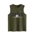 Débardeur graphique vert armée soccer mom gros plan, détail t-shirt sans manches été. - Vert Militaire