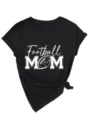 Γυναικείο μαύρο v-neck t-shirt με κοντό μανίκι και τύπωμα football mom casual τοπ - S / Tops / Μαύρο