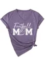 Γυναικείο Casual V-Neck Κοντομάνικο T-Shirt Football Mom Μωβ Melange Μπλούζα Λεπτομέρεια - S / Tops / Μωβ