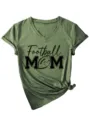 Γυναικείο casual T-shirt με V λαικόκοψη και κοντό μανίκι με τύπωμα football mom και κόμπο. - S / Tops / Λαδί