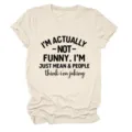 Casual women's round neck short sleeve t-shirt with funny quote print casual beige top - S / Tops / Sand