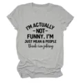 Grey women's short sleeve T-shirt featuring a funny front slogan graphic print detail. - S / Tops / Light Gray