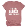 Detailweergave dames korte mouw ronde hals t-shirt met trendy citaat print opdruk. - S / Tops / Rozegoud (Wit Lettertype)