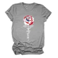 Casual women gray short sleeve t shirt with america flag rose graphic print round neck top - S / Tops / Dark Gray