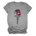 Close-up detail of the American flag rose graphic printed on this grey women's short sleeve t-shirt. - S / Tops / Dark Gray (Black Text)