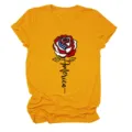 Women casual golden short sleeve t-shirt with American flag rose graphic print top. - S / Tops / Mustard Yellow (Black Font)