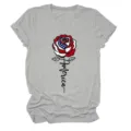 Detailed view of the casual grey graphic t-shirt featuring an American flag rose print. - S / Tops / Light Gray