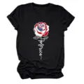 Women's short sleeve black t-shirt featuring a patriotic American flag rose graphic design. - 2XL / Tops / Army Green