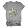Women's Casual Howdy Cowboy Hat Graphic Short Sleeve Crewneck Grey Cotton T-Shirt Top - S / Tops / Dark Gray
