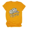 Women Casual Mustard Yellow Crewneck Short Sleeve T-Shirt with Cowboy Hat Howdy Graphic - S / Tops / Mustard Yellow