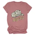 Women casual short sleeve crewneck t-shirt with cute western cowboy hat howdy graphic print. - S / Tops / Rose Gold