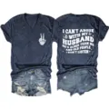 Navy blue V-neck short sleeve t-shirt featuring fun quote back print graphic detail view. - S / Tops / Navy Blue