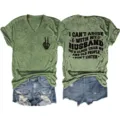 Women vintage graphic short sleeve v-neck t-shirt casual funny letter print top tee shirt - S / Tops / Olive Green