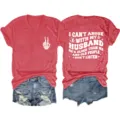Women casual V-neck short sleeve t-shirt with funny quote print and denim shorts outfit. - S / Tops / Red