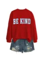 Damen Herbst Langarm roter Pullover kombiniert mit Jeansshorts, Freizeit Marken Top. - S / Oberteile / Rot