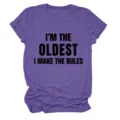 Dames grappige tekst korte mouw t-shirt, casual ronde hals paarse top voor dagelijks gebruik. - S / Tops / Paars (Zwarte Lettertype)