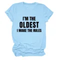 Lichtblauwe dames korte mouw t-shirt met grappige quote opdruk ronde hals casual top - S / Tops / Lichtblauw (Zwart lettertype)