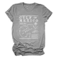 Vrouwen grijs korte mouw t-shirt met vintage Golf van Mexico kaart grafische casual top - S / Tops / donkergrijs