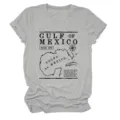 Casual grijs dames t-shirt met vintage Golf van Mexico kaart grafische printontwerp. - S / Tops / Lichtgrijs