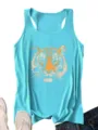 Γυναικείο μπλε casual αμάνικο τοπ με τύπωμα κεφαλής τίγρης για το καλοκαίρι. - S / Tops / Κυανό