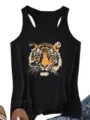Γυναικείο Μαύρο Αμάνικο Tank Top Vintage Στάμπες Τίγρης Καλοκαιρινό Casual T-shirt - S / Tops / Μαύρο