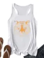 Γυναικείο casual λευκό racerback αμάνικο top με vintage χρυσή στάμπα κεφάλι τίγρης καλοκαίρι - S / Tops / Λευκό
