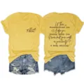 Casual γυναικείο κίτρινο κοντομάνικο t-shirt με στρογγυλή λαιμόκοψη, στάμπα και τζιν σορτς. - S / Tops / Κίτρινο