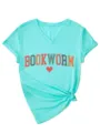 Dames V-hals korte mouw T-shirt casual top met een geknoopt zoom en grappige letterprint - S / Tops / Diep Waterblauw